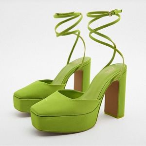 Zara Chunky Heeled Platform Shoes in Neon Green Size 39
